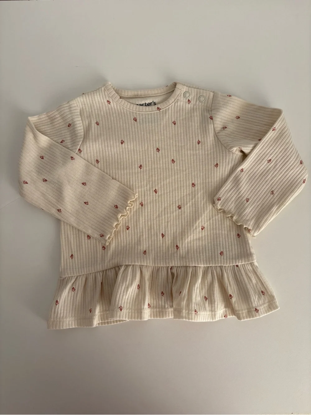 Carter's Cream Ribbed Pajama Set with Pink Dot Floral 12m
